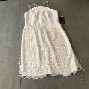 Aidan Mattox ivory crepe and fringe dress
